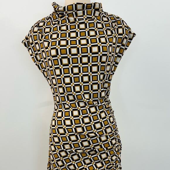 Anthropologie Maya Ruched Mini Dress Cowl-Neck Stretch Printed Gold White XL NWT - Picture 2 of 11